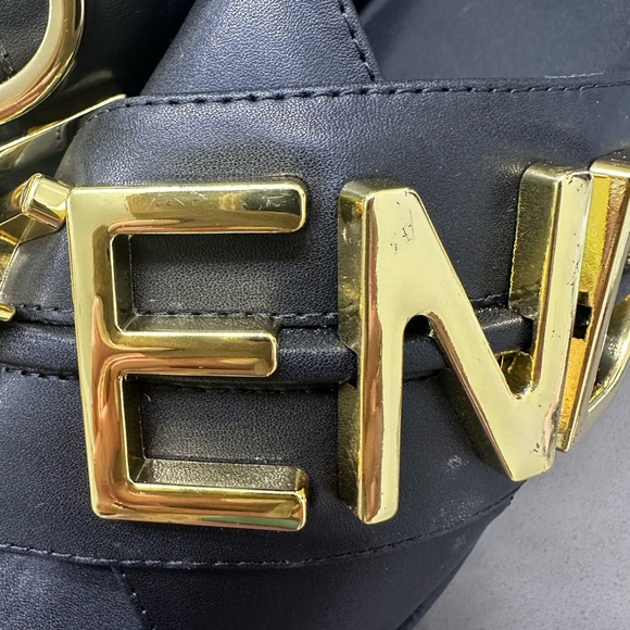 FENDI Vitello Women's Fendigraphy Slide Sandals 37 Black & Gold - Picture 8 of 9